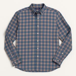 UNTUCKit Men’s 2XL Button-Down Shirt Blue Brown Plaid Wrinkle-Resistant Casual